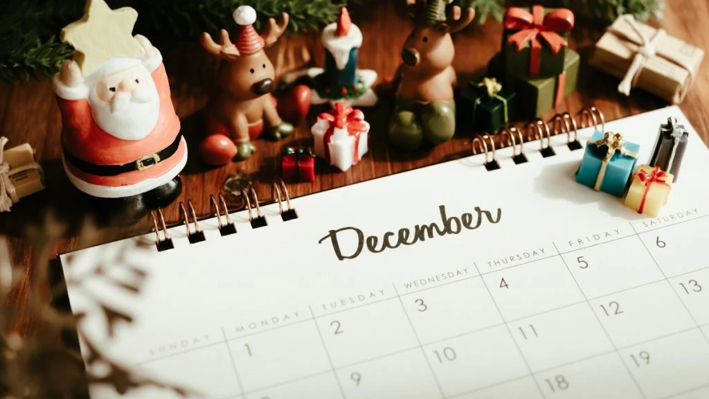 a calendar, set to December during Christmas
