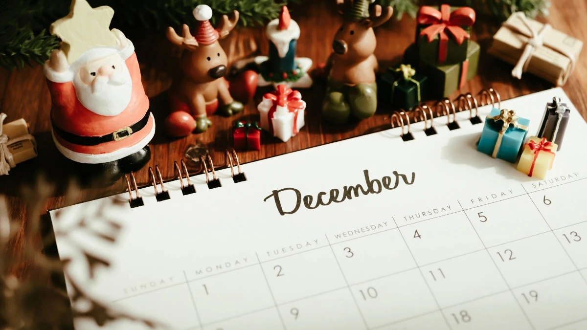 a calendar, set to December during Christmas