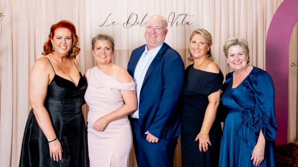 Shane Crew and Hayley Clark from Crew Legal with Kerri Anne Dooley MP and Kirsty Fields from Social Ocean at the Crew Legal Spring Gala Ball 2026