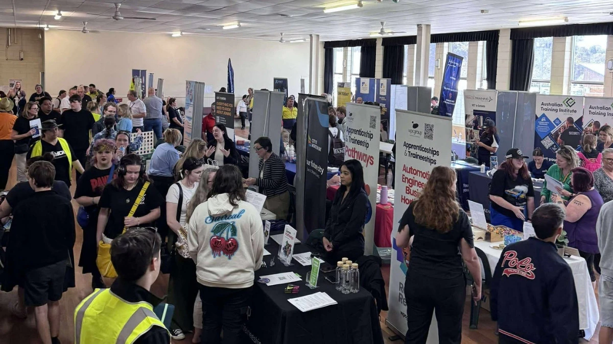 Youth and students walking and browsing the stalls at the Youth Job Meet in Moreton Bay