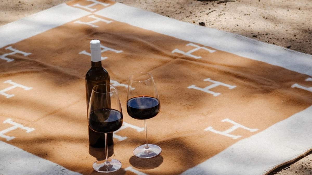 Glasses of wine placed aesthetically on a mat