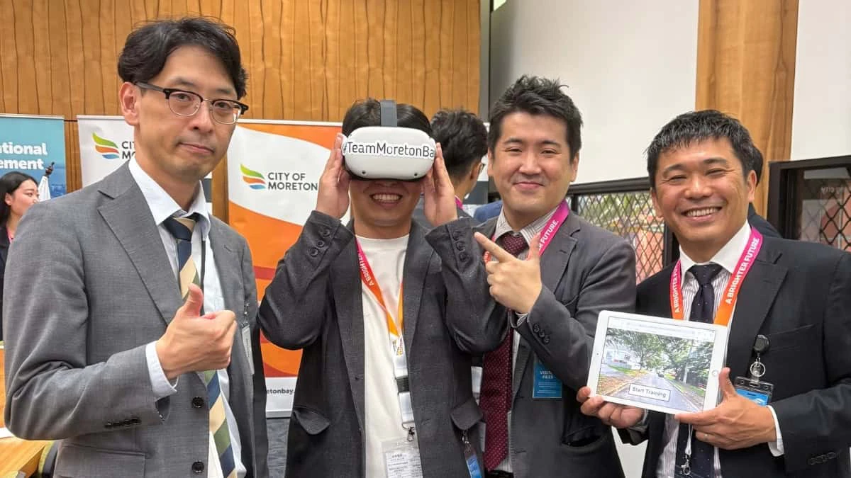 Hiromitsu Sano, Consul for Japan, Brisbane, Masato Himomura of Delotte Tokyo, Tsukasa Honda from startup GeoCreates, and Mr Yoshiaki Totoki from startup GeoCreates at Tokyo Innovation Week in Moreton Bay